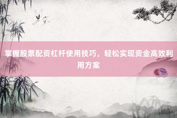 掌握股票配资杠杆使用技巧，轻松实现资金高效利用方案