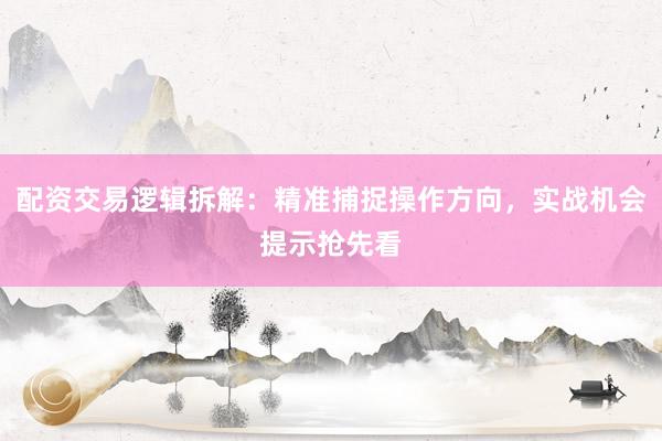 配资交易逻辑拆解：精准捕捉操作方向，实战机会提示抢先看
