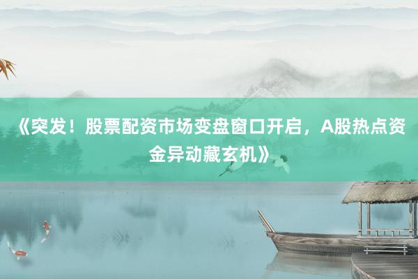 《突发！股票配资市场变盘窗口开启，A股热点资金异动藏玄机》