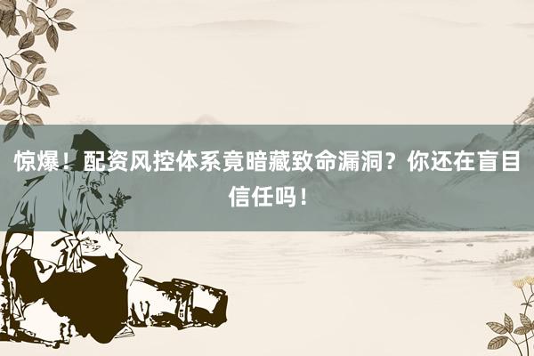 惊爆!配资风控体系竟暗藏致命漏洞?你还在盲目信任吗!
