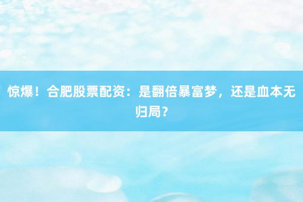 惊爆！合肥股票配资：是翻倍暴富梦，还是血本无归局？