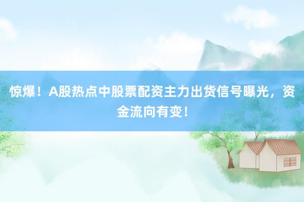 惊爆！A股热点中股票配资主力出货信号曝光，资金流向有变！