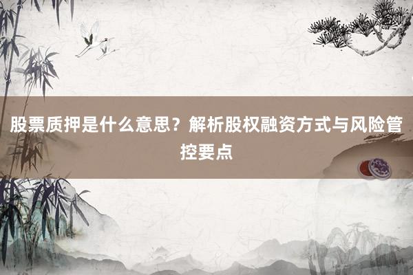 股票质押是什么意思？解析股权融资方式与风险管控要点