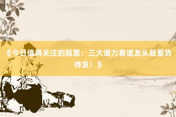 《今日值得关注的股票：三大潜力赛道龙头股蓄势待发！》