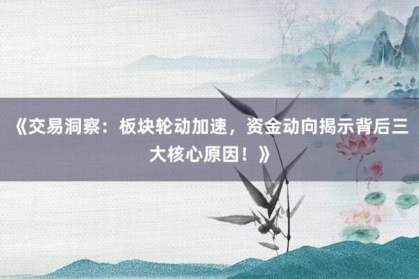 《交易洞察：板块轮动加速，资金动向揭示背后三大核心原因！》
