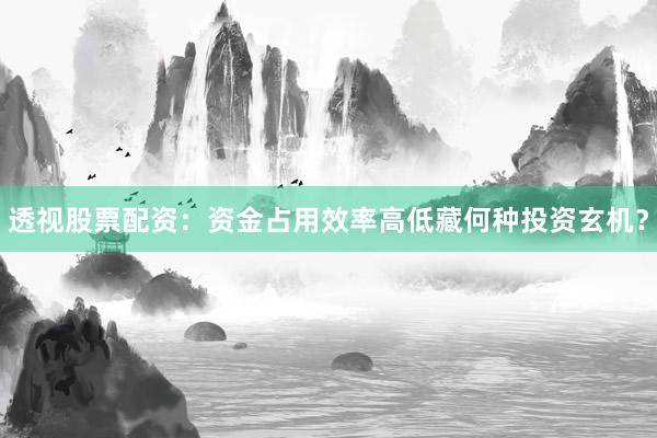 透视股票配资:资金占用效率高低藏何种投资玄机?