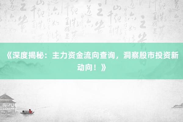 《深度揭秘：主力资金流向查询，洞察股市投资新动向！》